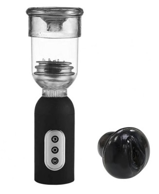 Masturbator Dr. Jet -2 Accesorii, 5 Moduri Vibratii, 3 Moduri Suctiune, USB, Negru foto