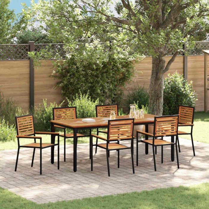 vidaXL Set de masă pentru grădină 7 pcs Negru 200 x 100 x 75 cm 3365505