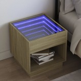 VidaXL Noptieră cu LED infinity, stejar sonoma, 50x50x50 cm