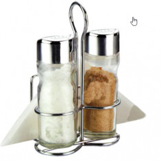 Set condimente, 4 piese, suport inox