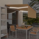 VidaXL Copertină automată cu stor&amp;senzor v&acirc;nt&amp;LED, galben&amp;alb, 4x3 m