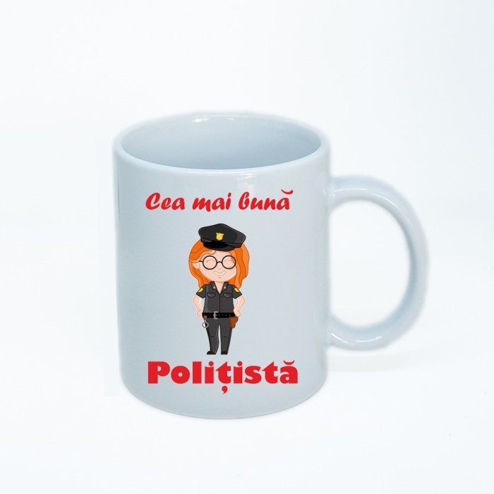 Cana alba personalizata politista, INOVATIX&reg;. 330ml
