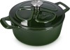 Oala Fonta Emailata Navaris 24cm 3.5L Verde Inchis, Capac Inclus. Compatibila Inductie, Gaz, Electric si Cuptor. Antiaderenta, Usor de Curatat