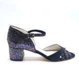 Cumpara ieftin Sandale din piele intoarsa cu toc gros Sunshine Glitter Navy, 39