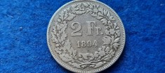 ELVETIA 2 FRANCS 1894 argint VF rara