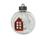 Glob Bauble tree-house- snowflake, Decoris, &Oslash;8 cm, plastic, rosu/alb
