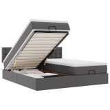 Cumpara ieftin Pat otoman cu saltele si LEDs, gri, 160x200cm, piele ecologica