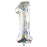 Balon Petrecere Holografic Argintiu Nr. 1 - 82cm, CMCLASS