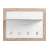 Cuier hol pentru perete Astor CIV, cu 5 agatatori si polita, stejar gri + folie lucioasa alba, 93 x 24 x 71 cm, 1C