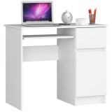 Birou calculator PIKSEL drept, cu sertar, polita glisanta si dulap, 90x50x77 cm, alb Household NewTrend
