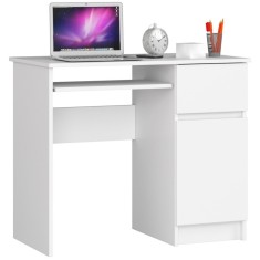 Birou computer PIKSE cu sertar, dulap si polita glisanta pentru tastatura, dreapta, 90x50x77 cm, alb Household NewTrend