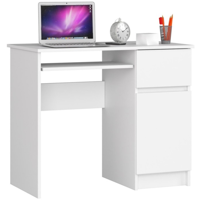 Birou calculator PIKSEL drept, cu sertar, polita glisanta si dulap, 90x50x77 cm, alb Household NewTrend