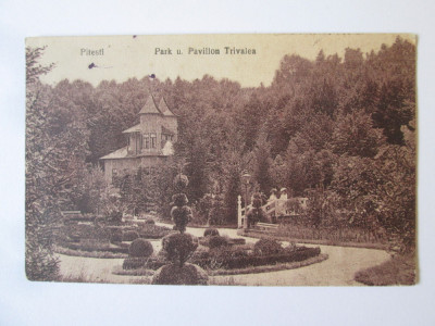 Pitesti:Parcul si Pavilionul Trivale,carte postala 1918 cu cenzura militara rara foto
