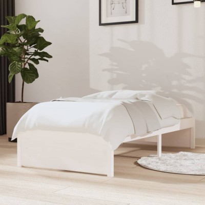vidaXL Cadru de pat Small Single 2FT6, alb, 75x190 cm, lemn masiv foto