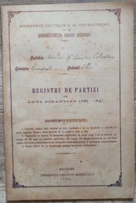 Registru de partizi al Parohiei Bisericii Sf. Dumitru Colentina 1922-1923 foto