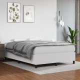 VidaXL Pat box spring cu saltea, alb, 140x190 cm, piele ecologică