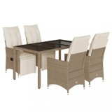 Cumpara ieftin Set bistro de gradina, 5 piese, cu perne, bej, poliratan
