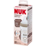 Biberon Perfect Match NUK, cu tetină M din silicon moale, 260 ml, de la 3 luni, fără BPA, Anti-Colici, cu Controlul Temperaturii, model Inima