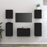 Comode TV, negru, 5 buc., lemn masiv de pin