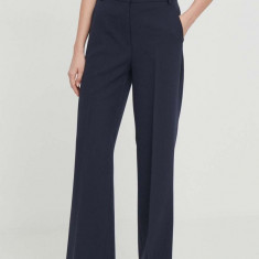 Sisley pantaloni femei, culoarea albastru marin, drept, high waist