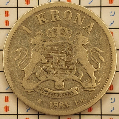 Suedia 1 coroana krona 1884 argint - km 747 - A005 foto