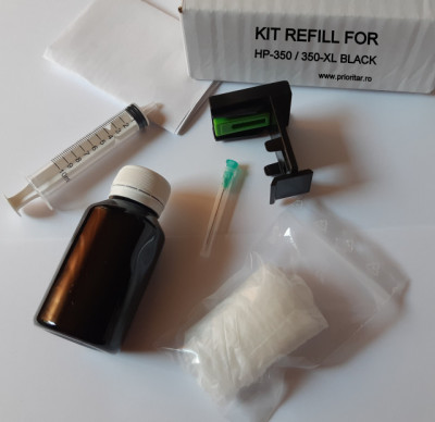 Kit refill reincarcare si desfundare cartuse HP350 HP 350XL CB335EE CB336E negre foto