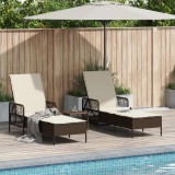 VidaXL Set de șezlonguri Set de 3 Maro și alb crem rattan PE, metal