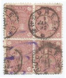 *Romania, LP 47a/1890, Carol I - Cifra in 4 colturi, fara filigran, bloc 4, oblit., Stampilat
