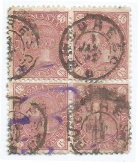 *Romania, LP 47a/1890, Carol I - Cifra in 4 colturi, fara filigran, bloc 4, oblit.