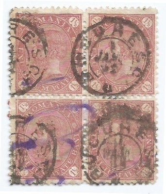 *Romania, LP 47a/1890, Carol I - Cifra in 4 colturi, fara filigran, bloc 4, oblit. foto
