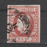 15 Bani Carol cu Favoriti LP27 emisiunea III 1869 cu valori in &quot;BANI&quot;, Stampilat
