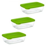 Recipiente Alimentare Hobby Life, Trend, Set 3 Bucăți, Capac Verde, Capacitate 2L, Oem