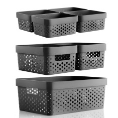 Set GinzaMaison 7 cosuri organizare si depozitare pentru baie, dormitor, bucatarie, camara, casa, Culoare Antracit (1 buc. 33x23x14 cm, 2 buc. 23x15x1