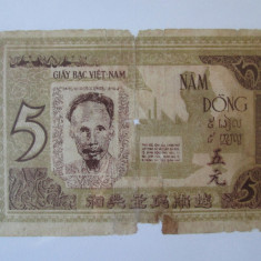 Vietnam Nord 5 Dong 1946,bancnota deteriorata vedeti imaginile