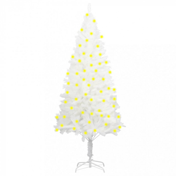 Brad de Crăciun artificial cu LED-uri, alb, 150 cm