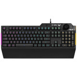 Tastatura gaming ASUS TUF K1, iluminare RGB 5 zone, suport ergonomic detasabil, rezistenta lichide, Negru