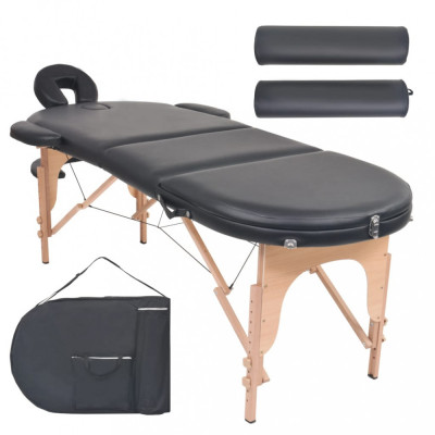 Masă masaj pliabilă, 4 cm grosime, cu 2 perne, negru, oval foto