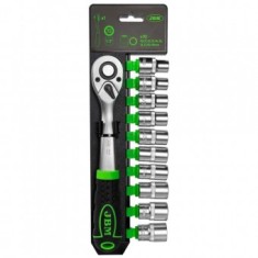 Set 10 tubulare bihexagonale, JBM 54029, Crom Vanadiu, antrenor cu clichet
