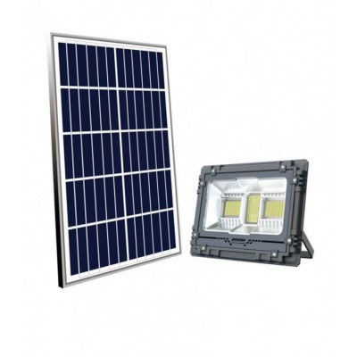 Proiector cu panou solar, cu telecomanda si temporizator, 60W, aluminium, foto