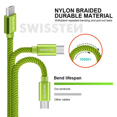 Cablu de date Swissten textil Micro USB 12 m verde foto