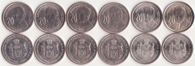 SERBIA █ SET COMPLET DE MONEDE COMEMORATIV █ 20 Dinara x 6 buc █ 2006-2012 █ UNC foto