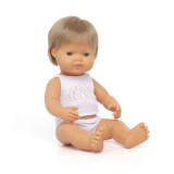 Papusa educativa 38 cm Baiat caucazian blond inchis, MINILAND