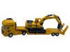 Macheta Camion Transport Utilaj cu Excavator Platforma 35cm, Jucarie Copii, Vehicule Constructii, Roti Libere, Brat Mobil