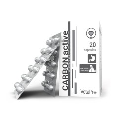 VETAPRO CARBON ACTIVE 250MG 20CAPS CUT SUPORT GASTROINTESTINAL CAINI SI PISICI
