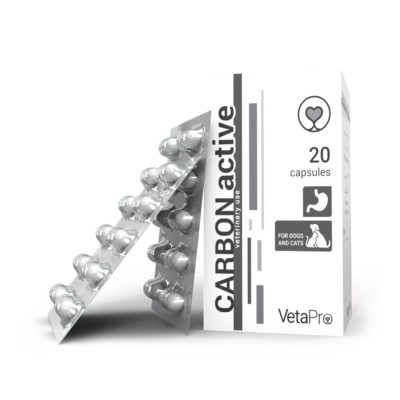 VETAPRO CARBON ACTIVE 250MG 20CAPS CUT SUPORT GASTROINTESTINAL CAINI SI PISICI foto