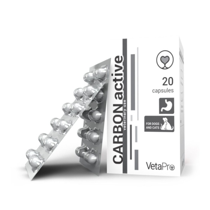 VETAPRO CARBON ACTIVE 250MG 20CAPS CUT SUPORT GASTROINTESTINAL CAINI SI PISICI