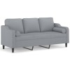 Canapea cu 3 locuri cu pernute, gri deschis, 180 cm, textil