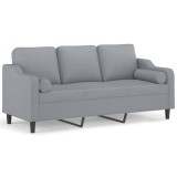 Canapea cu 3 locuri cu pernute, gri deschis, 180 cm, textil