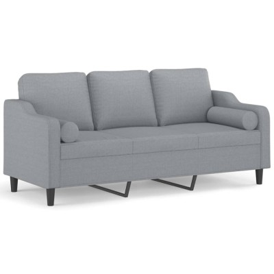 Canapea cu 3 locuri cu pernute, gri deschis, 180 cm, textil foto