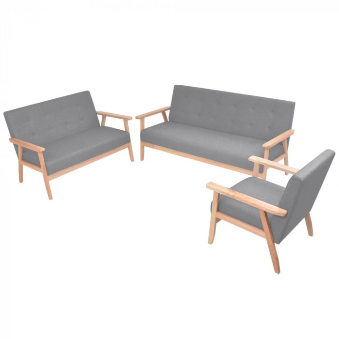 vidaXL Set canapele 3 piese Textil Gri deschis 275179